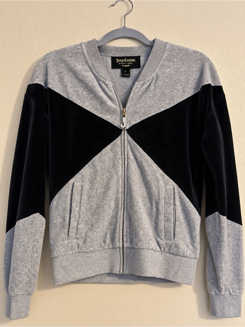 Juicy Couture Black Label Velour Zip Jacket S Gray Black Gold Crown Y2K